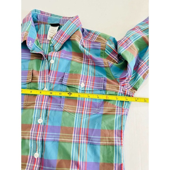 Patagonia | Women's Blue Roll Tab Sleeves Stripe Button Front Plaid Shirt - Picture 7 of 10